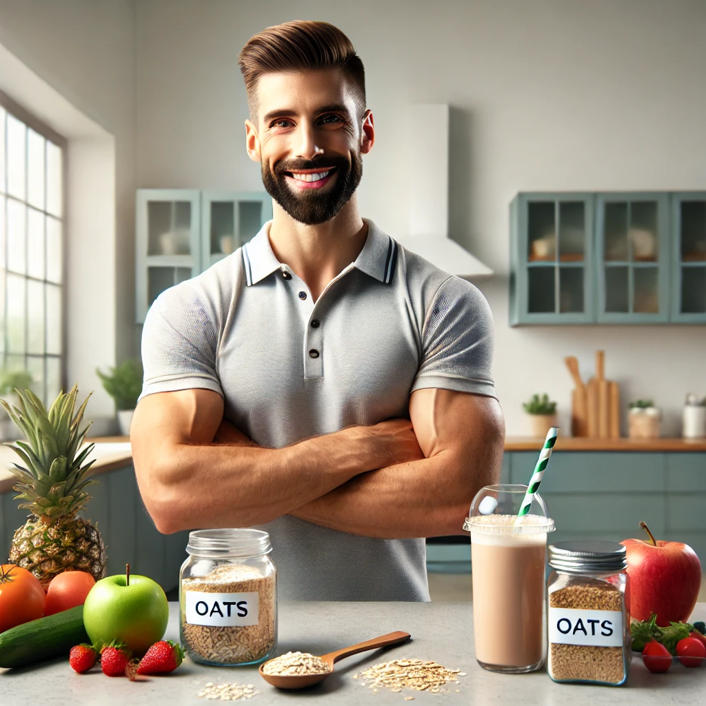DALL·E 2025-03-21 23.28.45 - A modern and professional image for a nutritionist landing page. The image features a fit male nutrition coach with a beard, wearing a polo shirt and